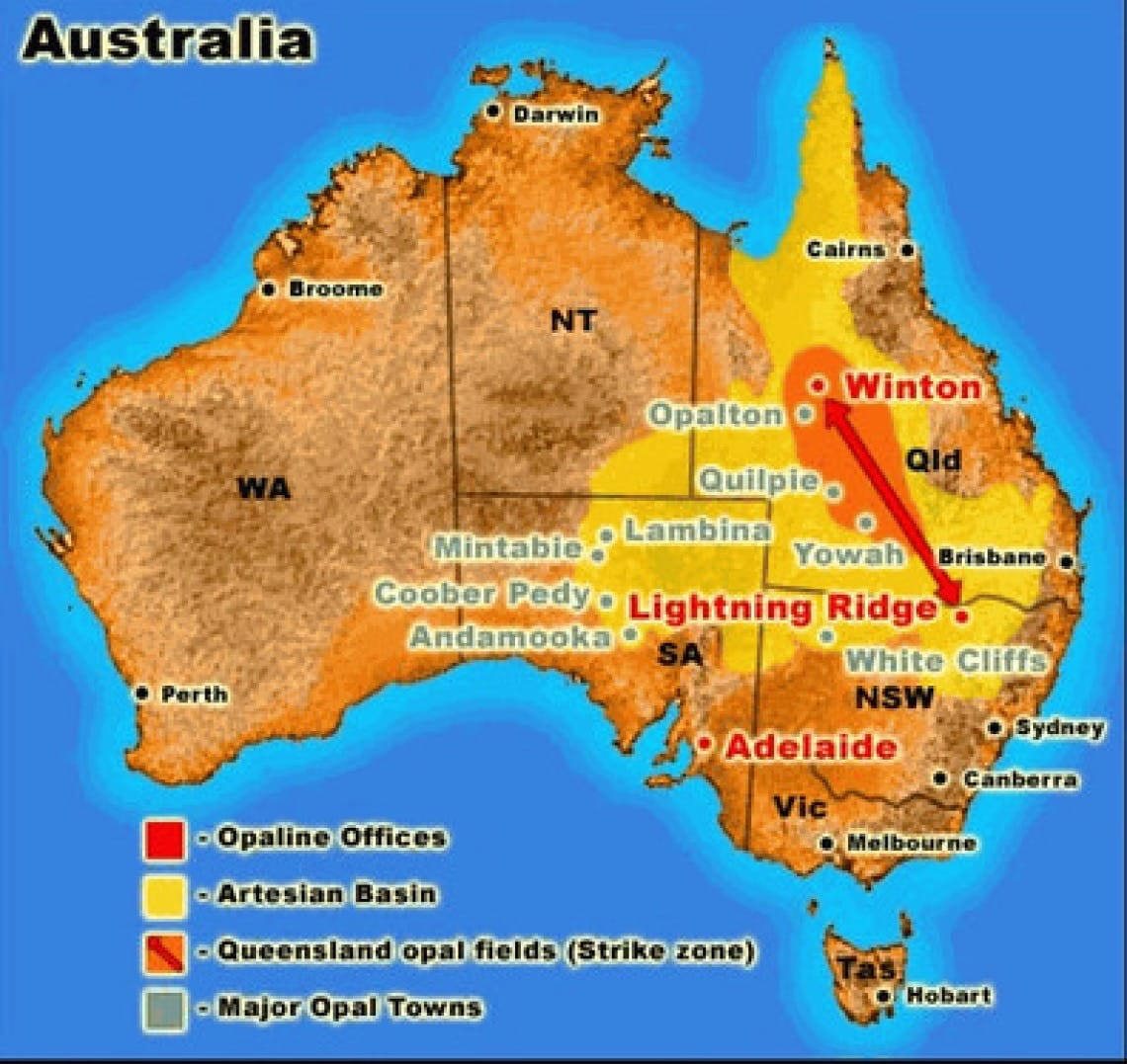 map of opal mines in Australia